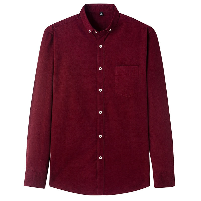 Casual Pure Cotton Corduroy Men Shirt Long Sleeve Brown Thick Winter XXL Regular Fit New Model Male Button Down Blouse