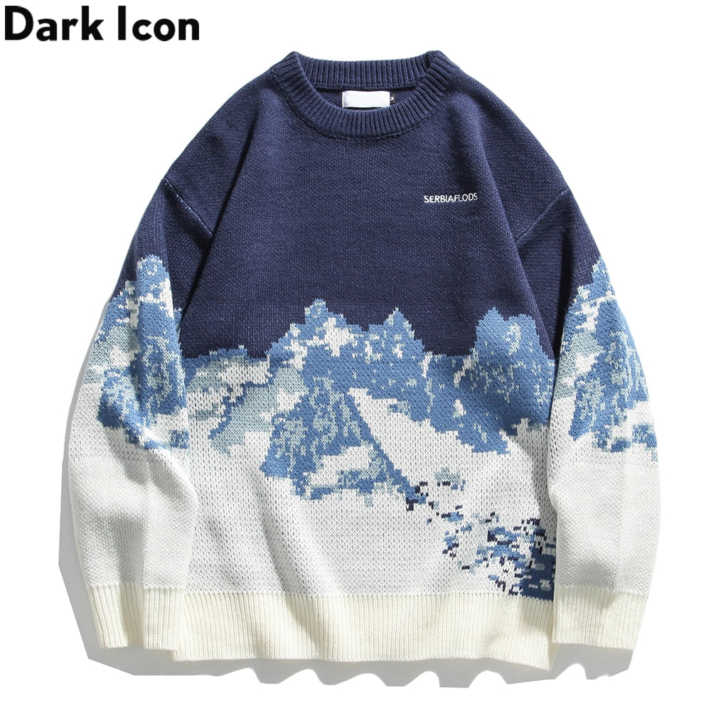 DARK ICON Mountain Sweater Men Women Korean Style Men&#39;s Sweaters Winter Couple Clothing