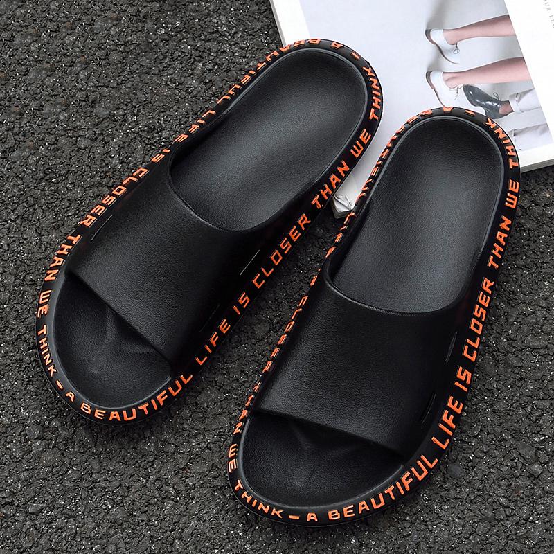 Summer Women Men Slippers Beach Slide Sandals Cute Words Alphabet Non-Slip Soft Sole Couple Ladies Home Outdoor Bathroom Shoes