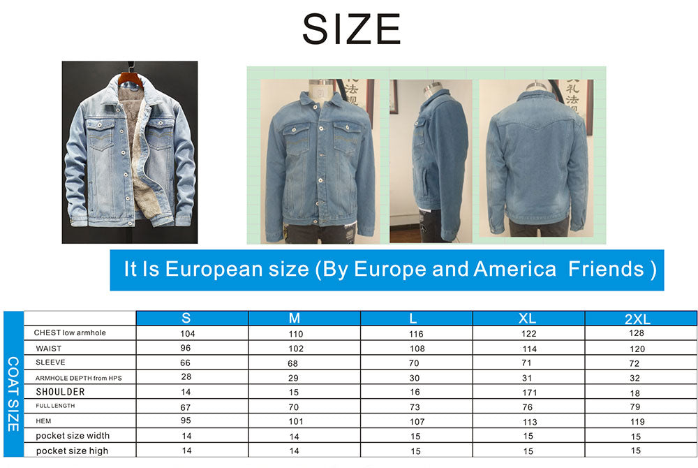 Men Light Blue Winter Jean Jackets Outerwear Warm Denim Coats New Men Large Size Wool Liner Thicker Winter Denim Jackets Size6XL
