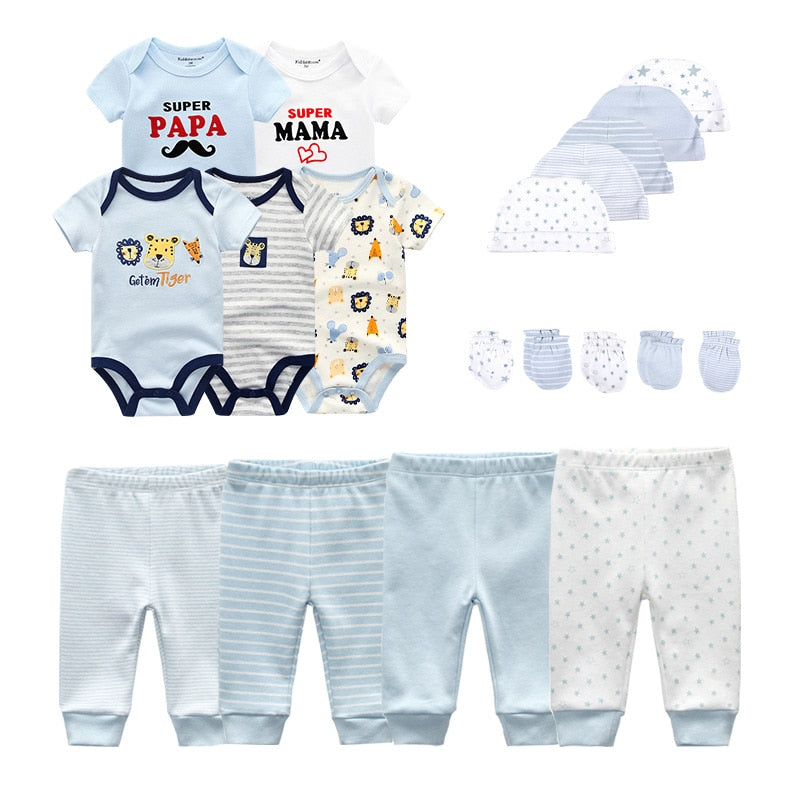 2022 Solid Unisex New Born Baby Boy Clothes Bodysuits+Pants+Hats+Gloves Baby Girl Clothes Cotton Clothing Sets Roupa de bebe