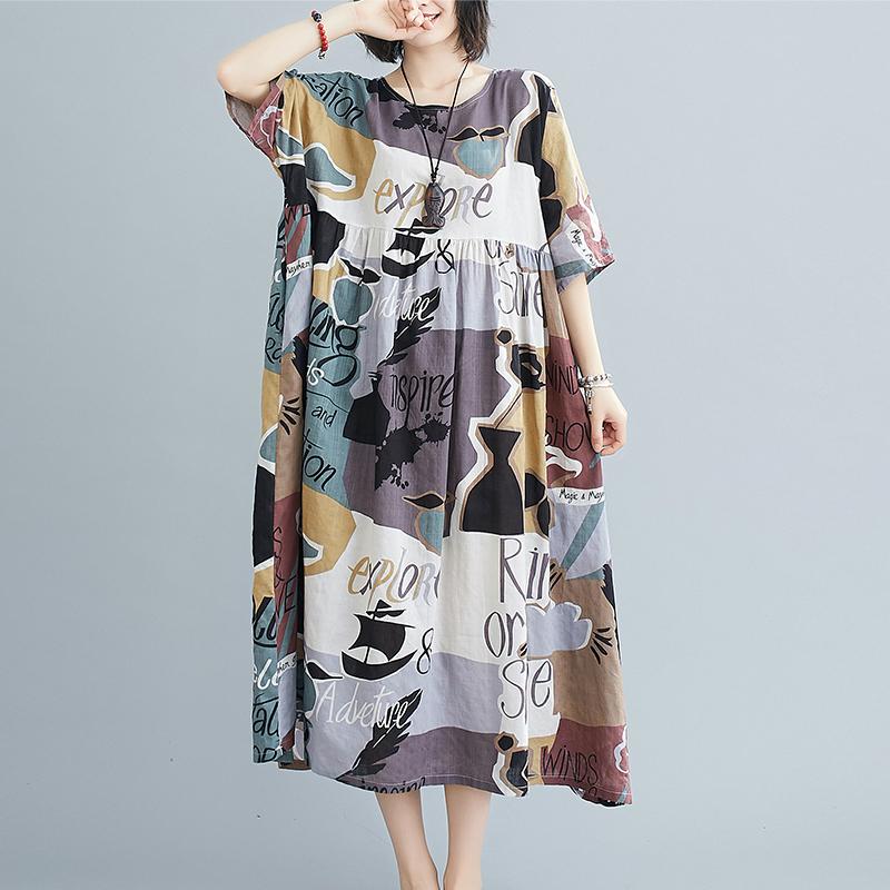 Oversized Print Summer Beach Long Dress 2022 Boho Ladies Dresses for Women New Fashion Femme Oversize Korean Cotton Casual Dress