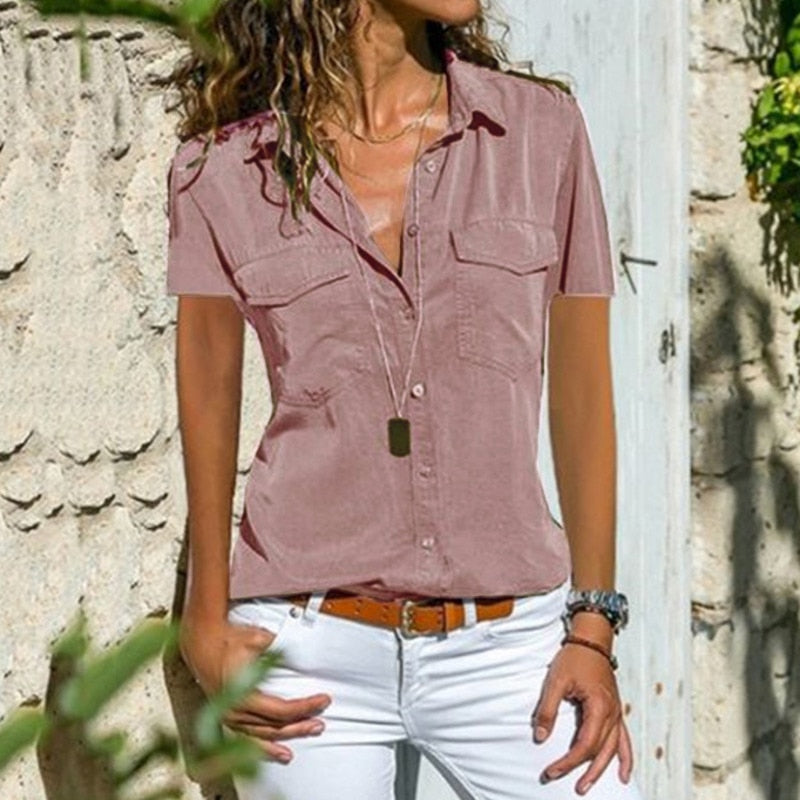 2022 Women Shirts Summer Autumn Top For Women Blouse Casual Women Tops And Blouses Short Sleeve Black White Ladies Blouse Shirt