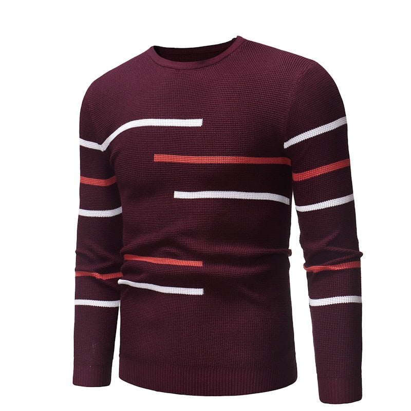 Men&#39;s autumn casual round-neck striped pullover for men, designed for teenagers, oversized casual knit men&#39;s sweater