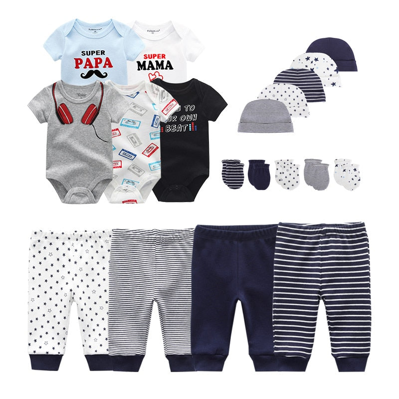 2022 Solid Unisex New Born Baby Boy Clothes Bodysuits+Pants+Hats+Gloves Baby Girl Clothes Cotton Clothing Sets Roupa de bebe