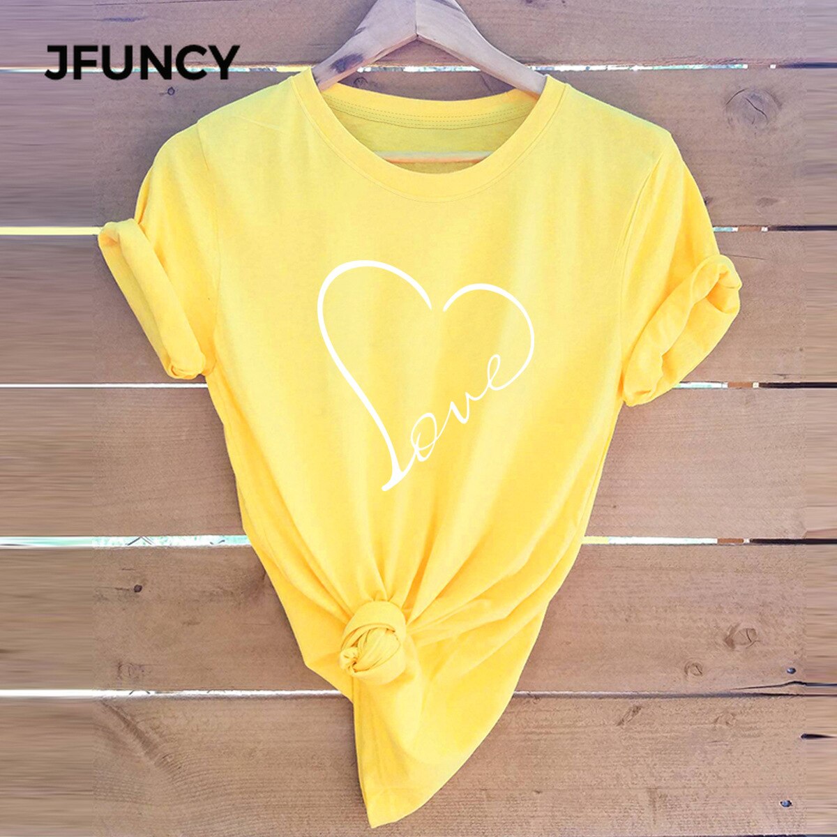 JFUNCY Cotton T-shirt Women Love Print T-shirts Women&#39;s S-5XL Kawaii Harajuku Female Shirts Top Clothes Camiseta Mujer
