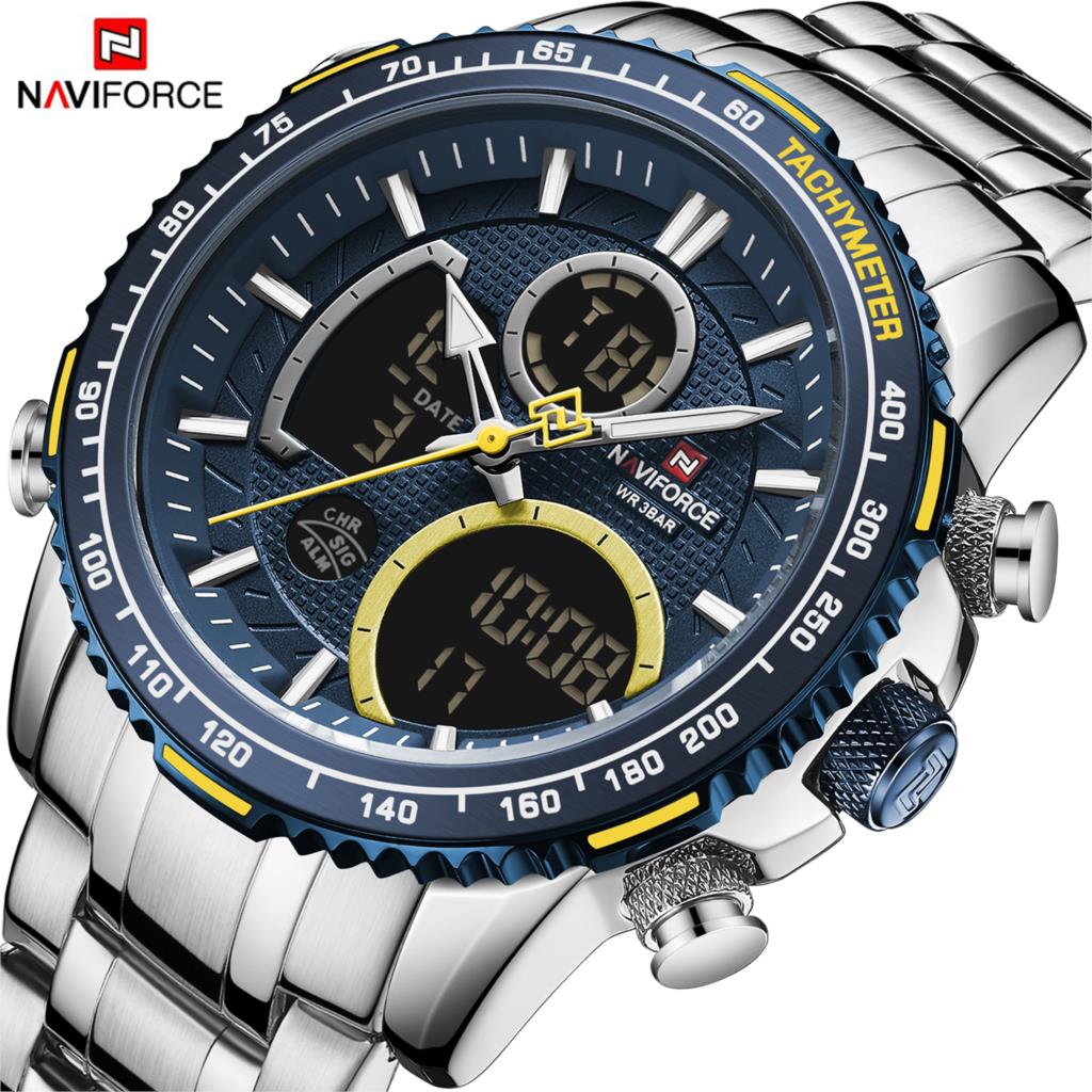 NAVIFORCE Men Watch Dual Display Blue Sport Timepiece Chronograph Quartz Wristwatch Date Male Clock Relogio Masculino NF9182