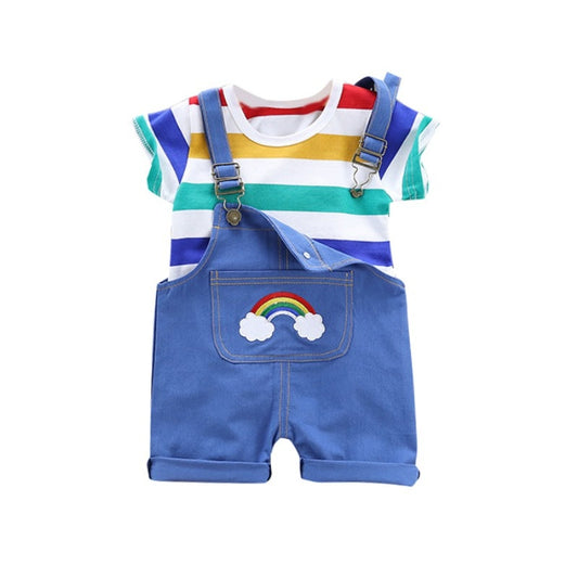 Toddler Baby Boy Clothing Summer Clothes Set Infant Girls Outfits Rainbow Stripe T-shirt+Suspenders Pants Kids Tracksuit Suits