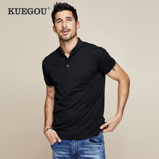 KUEGOU 2022 Summer Cotton White Polo Shirt Men Fashion Short Sleeve Slim Fit Poloshirt For Male Brand Plus Size Clothing 2524