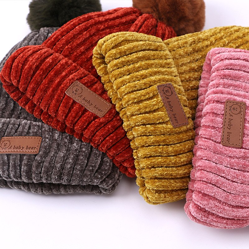 Three-piece Hats Scarf Gloves Set Children Hat Winter Warm Mitten PomPon Knitted Hat Autumn Winter Gilr And Boy Cap Fashion Sets