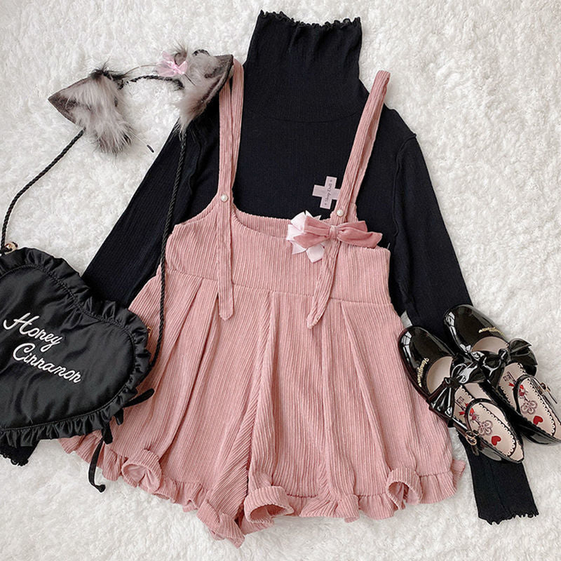 Solid Corduroy Playsuits Women Ruffles Loose Spring Korean Style Ulzzang Kawaii Harajuku Leisure Soft Female Rompers Popular Ins