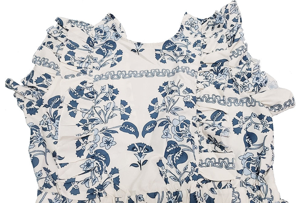 White Summer Sleeveless Women Floral Print Long Dress O Neck Backless Ruffles Robe Ladies Elegant Swing Maxi Party Dresses 2021