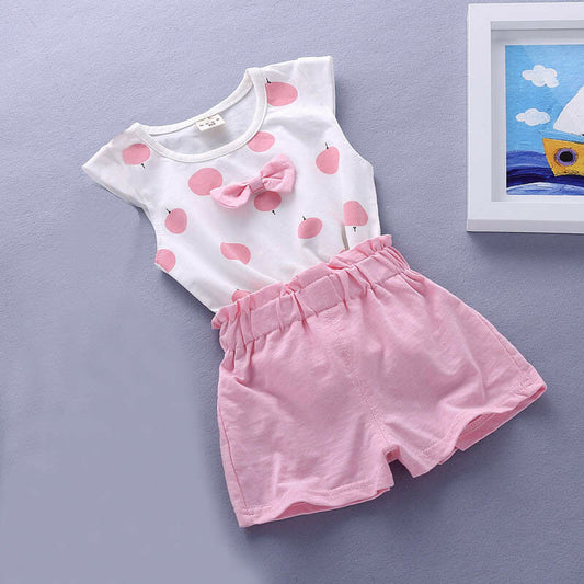 baby girls Summer tank outfits 6m 12m 2T 3T Toddler kids baby girls outfits cotton Tee+Shorts Pants clothes Set polka dot