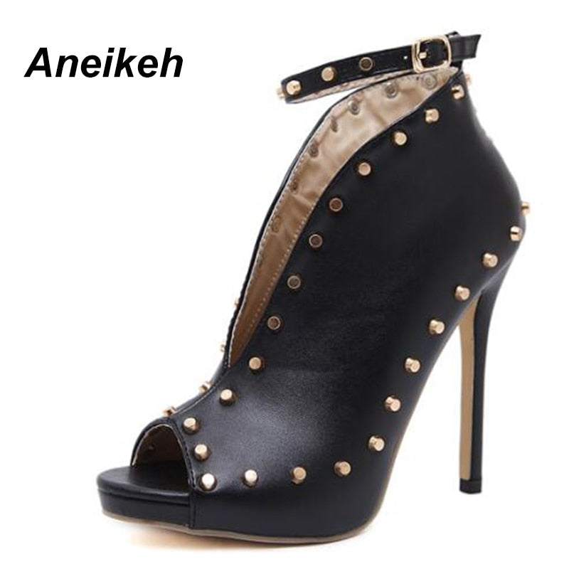 NEW Autumn Women Shoes 2022 Peep Toe Pumps High Heels Women&#39;s Shoes Ankle Boots Rivets Buckle Motorcycle Women&#39;s Pumps Aneikeh