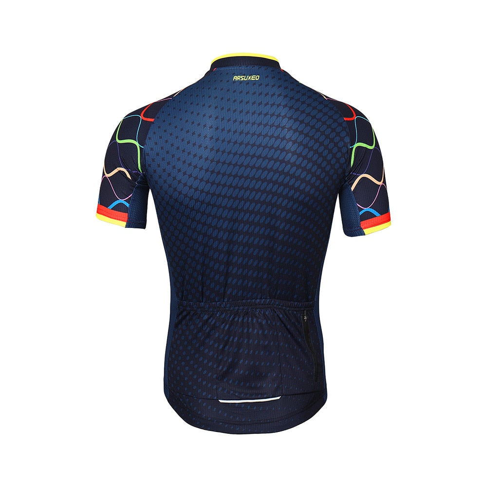 ARSUXEO Men Short Sleeves Cycling Jersey Quick Dry MTB Jersey Mountain Bicycle Shirts Road Bike Clothing Reflective Zipper Z84
