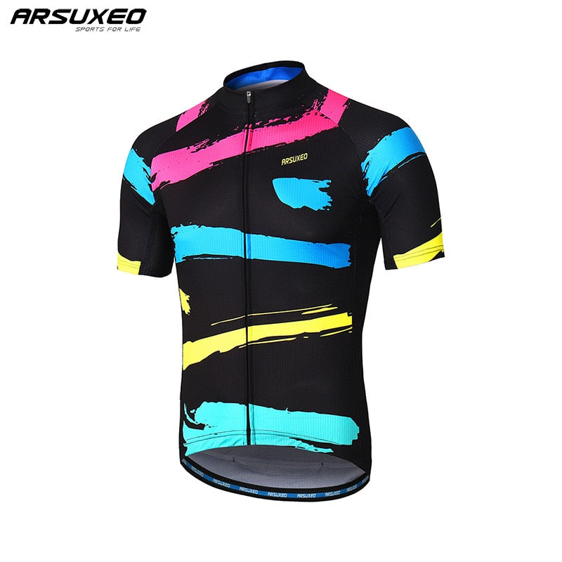 ARSUXEO Men Short Sleeves Cycling Jersey Quick Dry MTB Jersey Mountain Bicycle Shirts Road Bike Clothing Reflective Zipper Z84