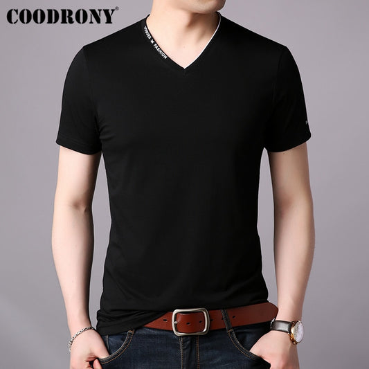 COODRONY T Shirt Men Short Sleeve T-Shirt Men Clothing 2019 Summer Streetwear Casual Men's T-Shirt V-Neck Tee Shirt Homme S95022