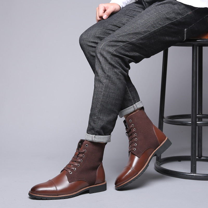 ZYYZYM Men Leather Boots Autumn Winter Superior quality Plush Keep Warm Men Motorcycle Boots Men Plus Size 38-48