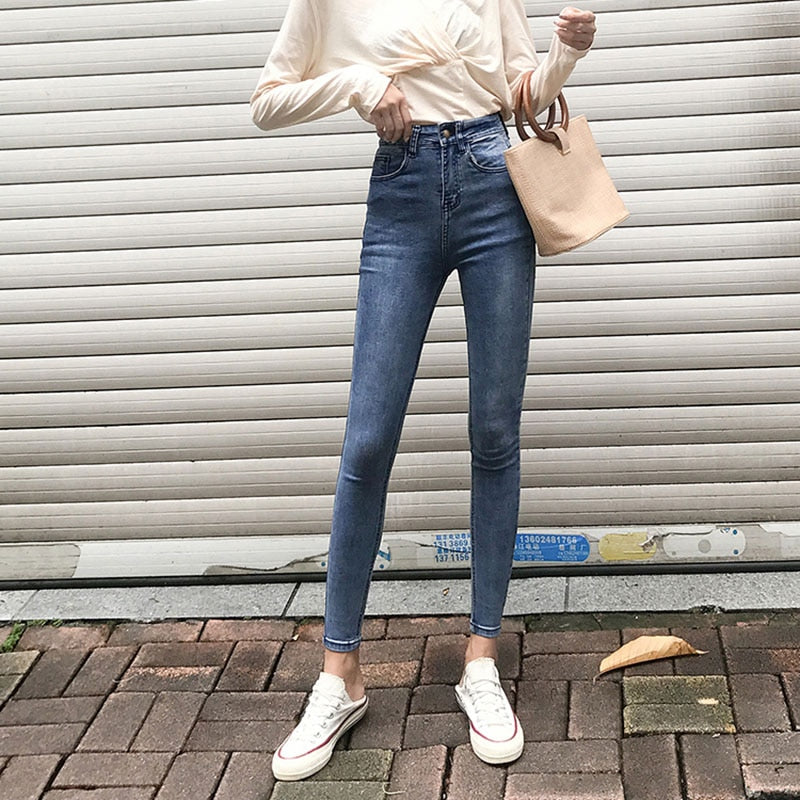 Plus Size Button fly Women Jeans High Waist Blue Pants Jeans for Women High Elastic Skinny Stretchy Women Pants Lift Hips