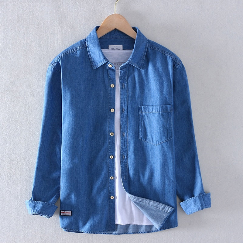 2022 Schinteon Men 100% Slub Cotton Shirt Long Sleeve Casual Denim Comfortable Shirt Autumn New Arrival Jeans