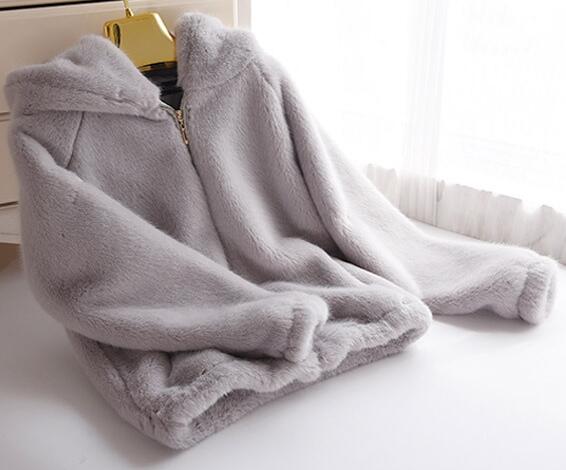 Rabbit imitation fur winter grass mink faux fur coat ladies artificial fur hooded soft plus size 2021 women&#39;s jacket red,4XL,5xl