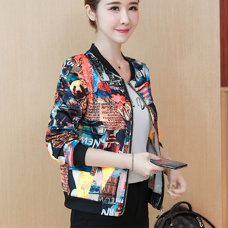 2022 New Summer Flower Bomber Jacket Women Basic Jacket Coats Casual Thin Elegant Long Sleeve Slim Female Jacket Outwear Clothes