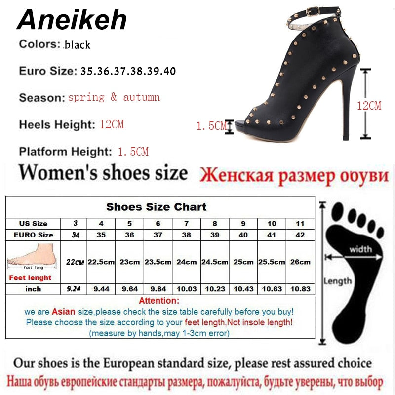 NEW Autumn Women Shoes 2022 Peep Toe Pumps High Heels Women&#39;s Shoes Ankle Boots Rivets Buckle Motorcycle Women&#39;s Pumps Aneikeh