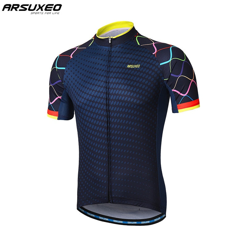 ARSUXEO Men Short Sleeves Cycling Jersey Quick Dry MTB Jersey Mountain Bicycle Shirts Road Bike Clothing Reflective Zipper Z84