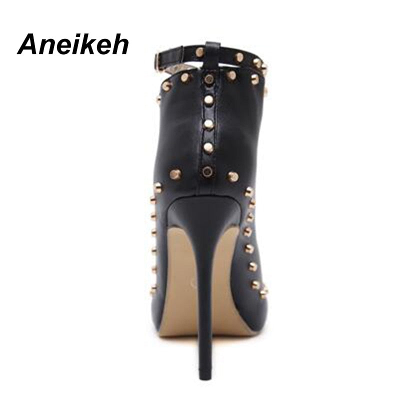 NEW Autumn Women Shoes 2022 Peep Toe Pumps High Heels Women&#39;s Shoes Ankle Boots Rivets Buckle Motorcycle Women&#39;s Pumps Aneikeh