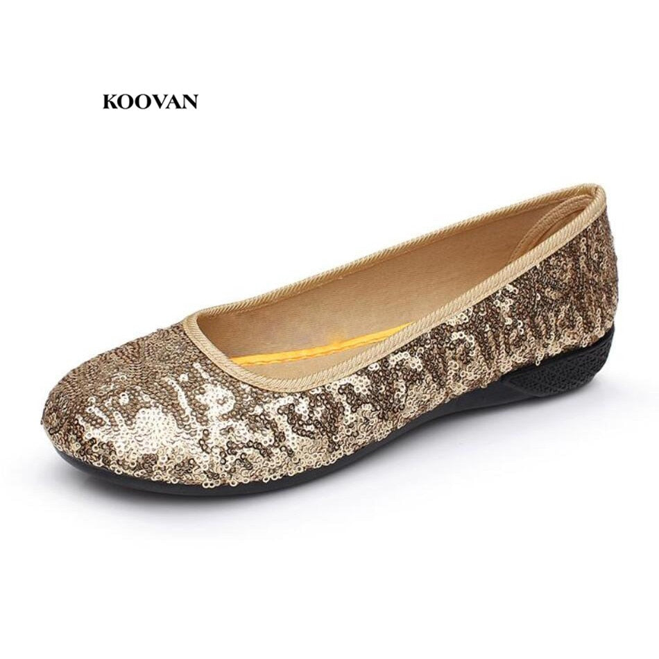 Koovan Women Flats 2018 Spring And Autumn New Fashion Women Shoes Sequined Shoes Women Golden Shoes Women Flats Large Size 40