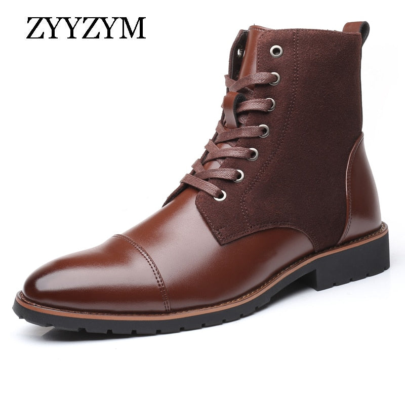 ZYYZYM Men Leather Boots Autumn Winter Superior quality Plush Keep Warm Men Motorcycle Boots Men Plus Size 38-48