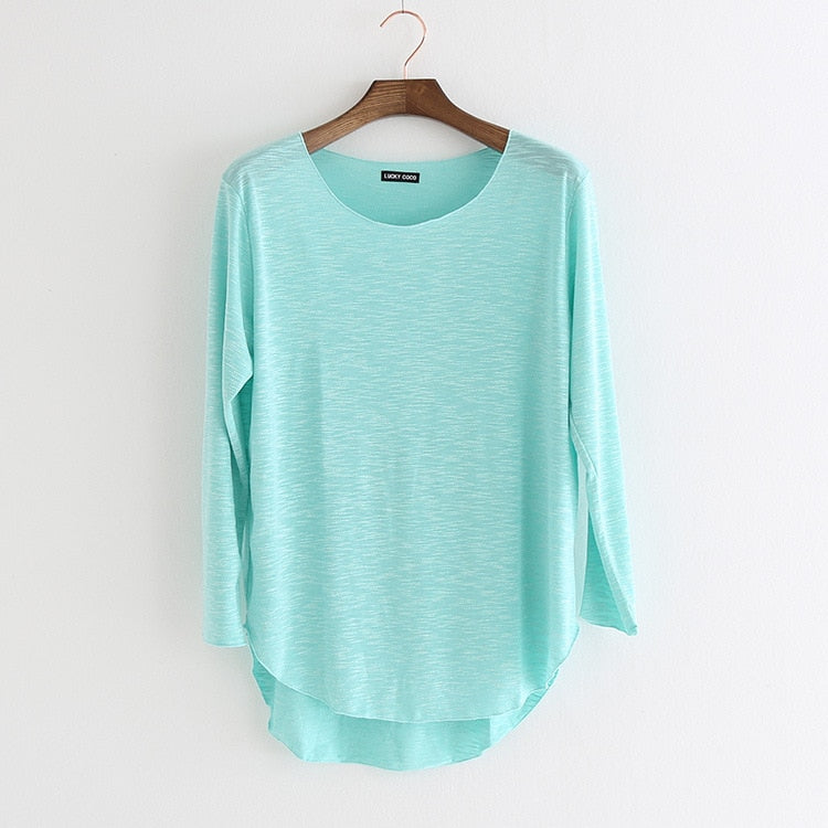 Soft Cotton tee shirt femme 2022 Harajuku long sleeve t shirt women tops fashion work blusa loose t-shirt camiseta mujer 1414