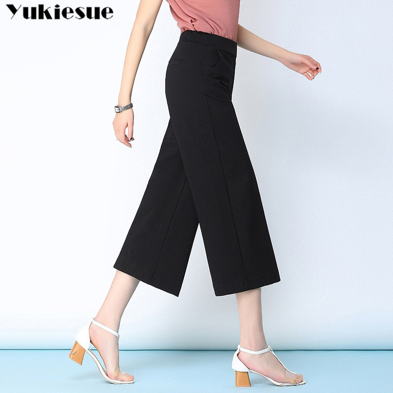 streetwear summer women's white work pants female high waist wide leg pants capris for women trousers woman clothes 5xl 6xl