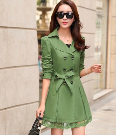 Women&#39;s Coat Spring 2022 Streetwear Trench Overcoat Turn-down Collar Slim Fit Double Breasted Lace Long Female Jacket Clothes