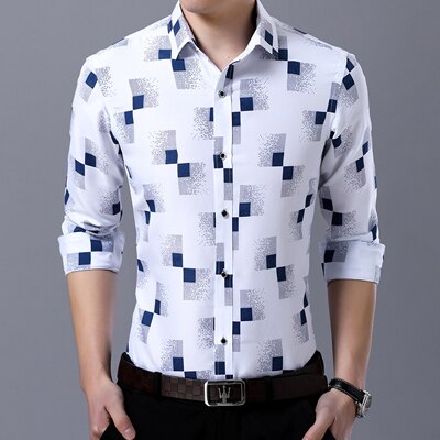 MIACAWOR New 2023 Brand Design Men Shirt Spring Long Sleeve Casual Shirt Fashion Print Chemise Homme Camisa Masculina C419