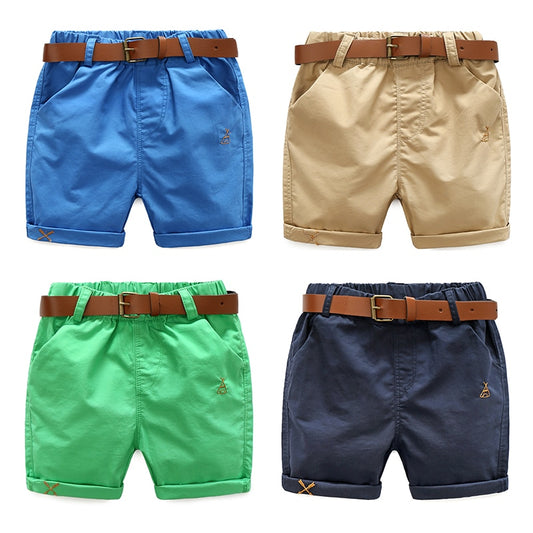 2022 Summer 3-10 Years Cotton Navy Blue Khaki Blue Green Solid Color Children'S Running Sports Boy Shorts Kids With Leather Belt