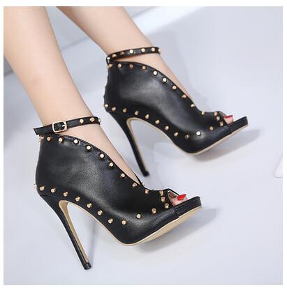NEW Autumn Women Shoes 2022 Peep Toe Pumps High Heels Women&#39;s Shoes Ankle Boots Rivets Buckle Motorcycle Women&#39;s Pumps Aneikeh