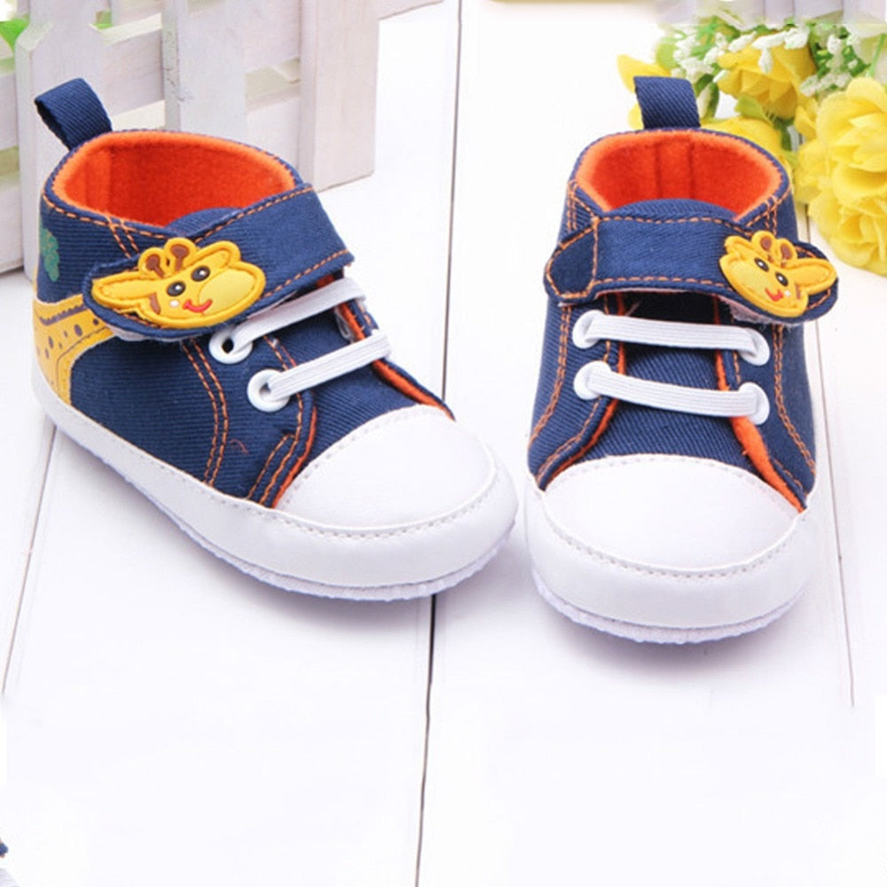 Fashion Baby Shoes Boy Girls Cartoon Printed Giraffe Canvas Anti-slip Infant Soft Sole High First Walkers
