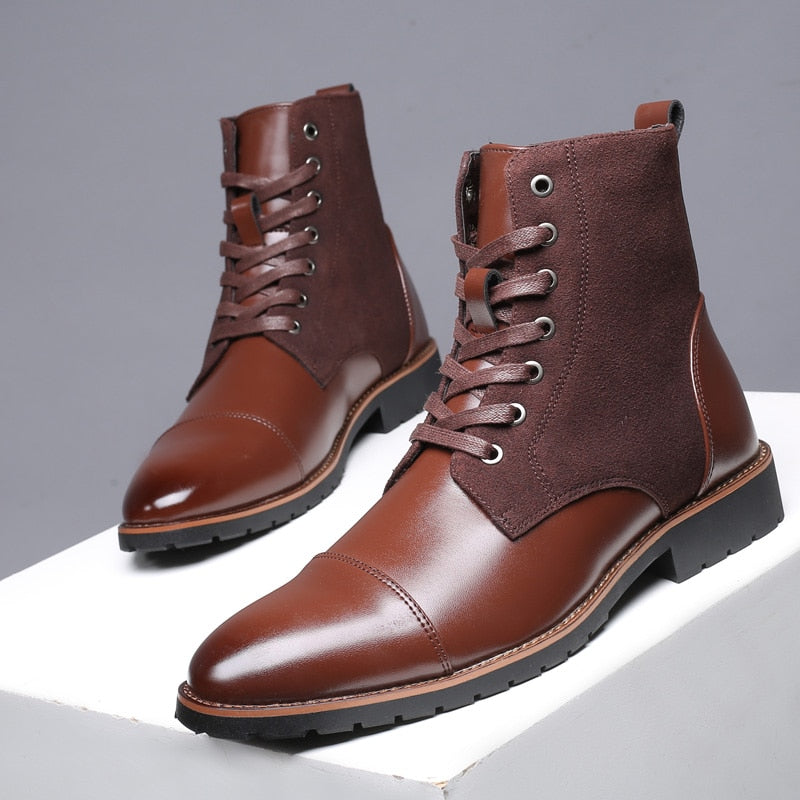 ZYYZYM Men Leather Boots Autumn Winter Superior quality Plush Keep Warm Men Motorcycle Boots Men Plus Size 38-48