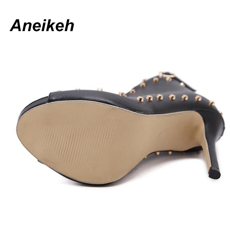 NEW Autumn Women Shoes 2022 Peep Toe Pumps High Heels Women&#39;s Shoes Ankle Boots Rivets Buckle Motorcycle Women&#39;s Pumps Aneikeh