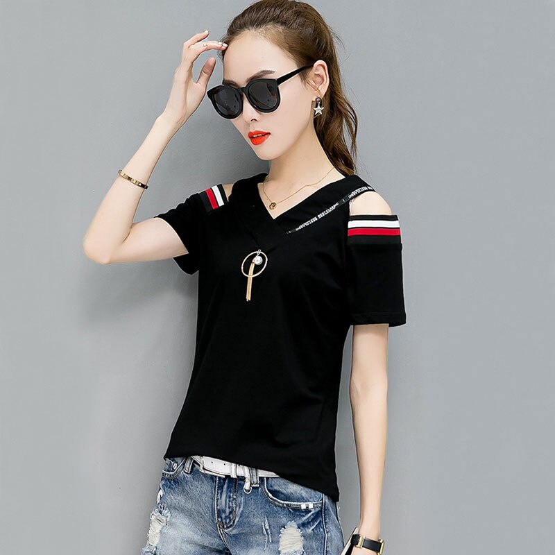BOBOKATEER off the shoulder tops for women tshirt summer 2021 t-shirt cotton t shirt women shirts tee shirt femme camiseta mujer