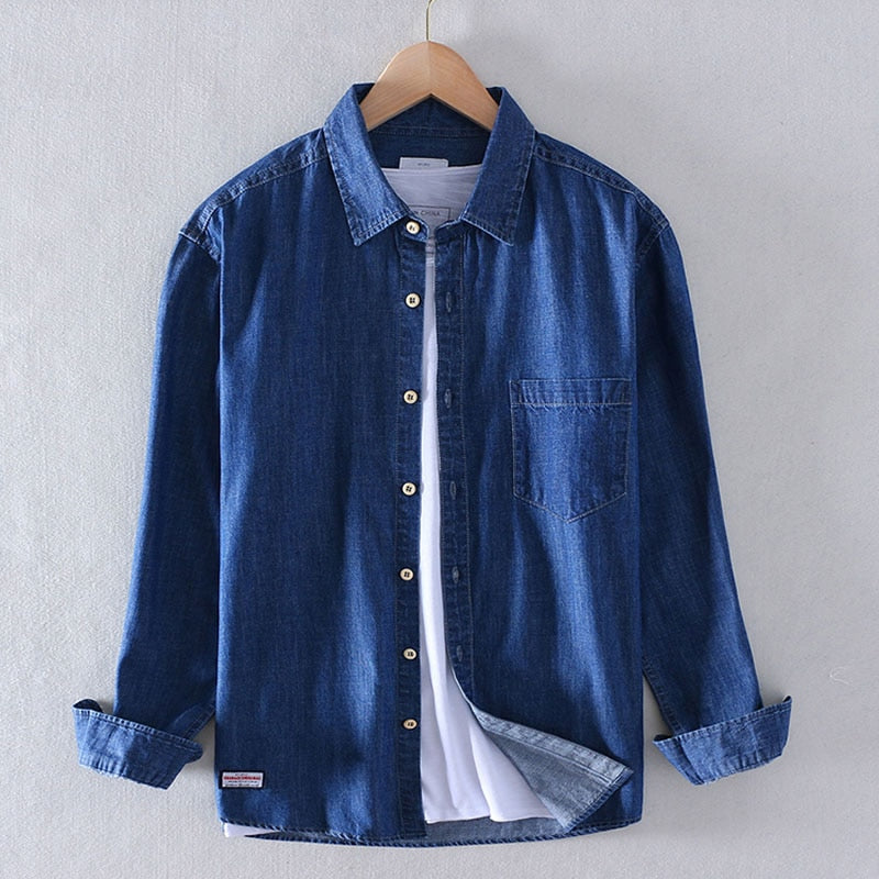 2022 Schinteon Men 100% Slub Cotton Shirt Long Sleeve Casual Denim Comfortable Shirt Autumn New Arrival Jeans