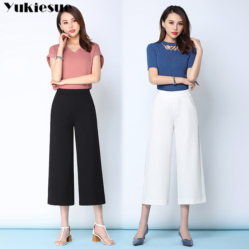 streetwear summer women's white work pants female high waist wide leg pants capris for women trousers woman clothes 5xl 6xl