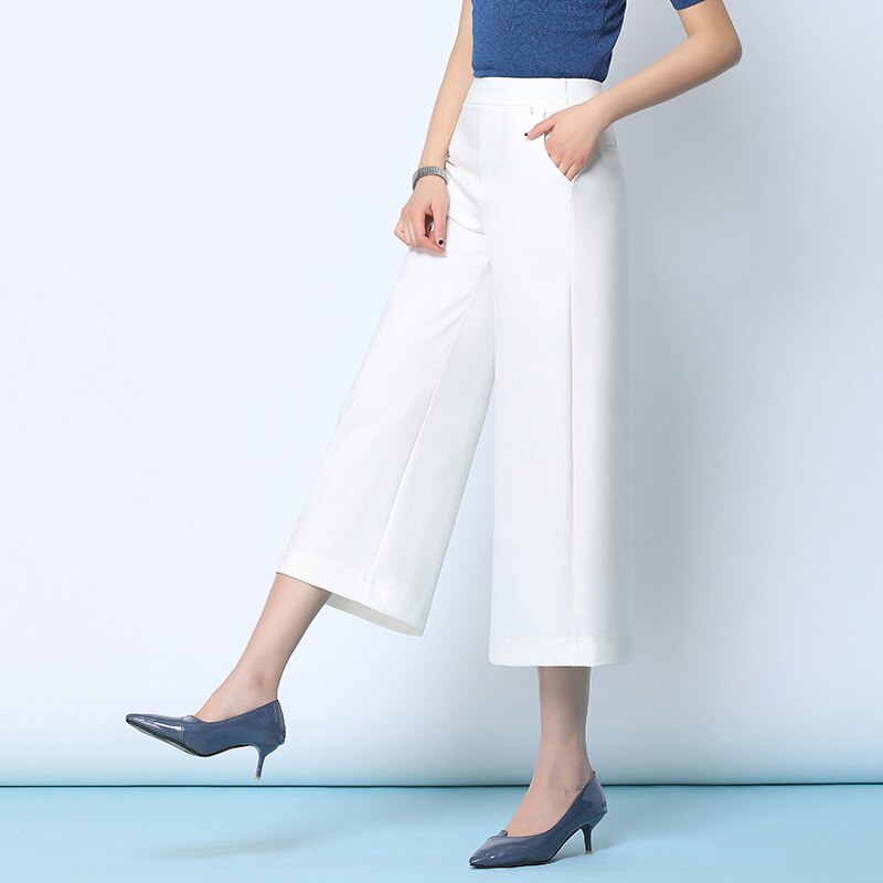 streetwear summer women's white work pants female high waist wide leg pants capris for women trousers woman clothes 5xl 6xl