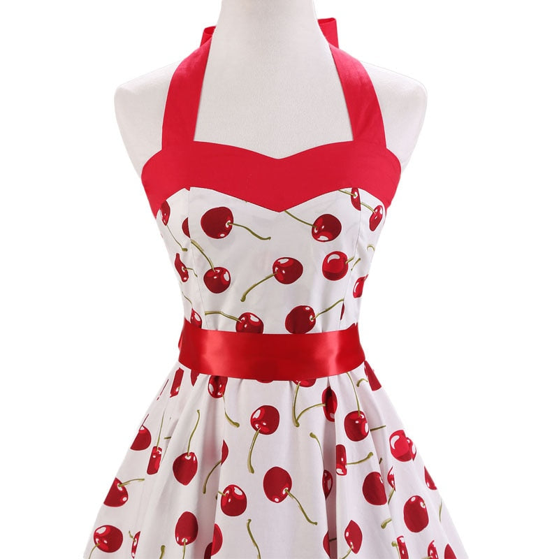 Women Red Cherry Party Dress Vintage 50s Rockabilly Hepburn Dress 2022 Elegant Summer Strapless Swing Retro Halter Pin up Dress
