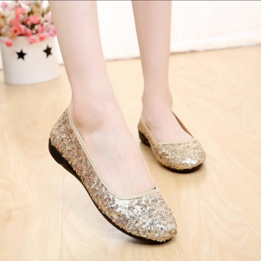 Koovan Women Flats 2018 Spring And Autumn New Fashion Women Shoes Sequined Shoes Women Golden Shoes Women Flats Large Size 40