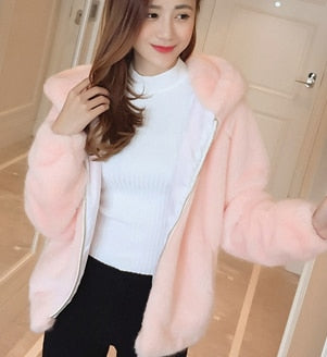 Rabbit imitation fur winter grass mink faux fur coat ladies artificial fur hooded soft plus size 2021 women&#39;s jacket red,4XL,5xl