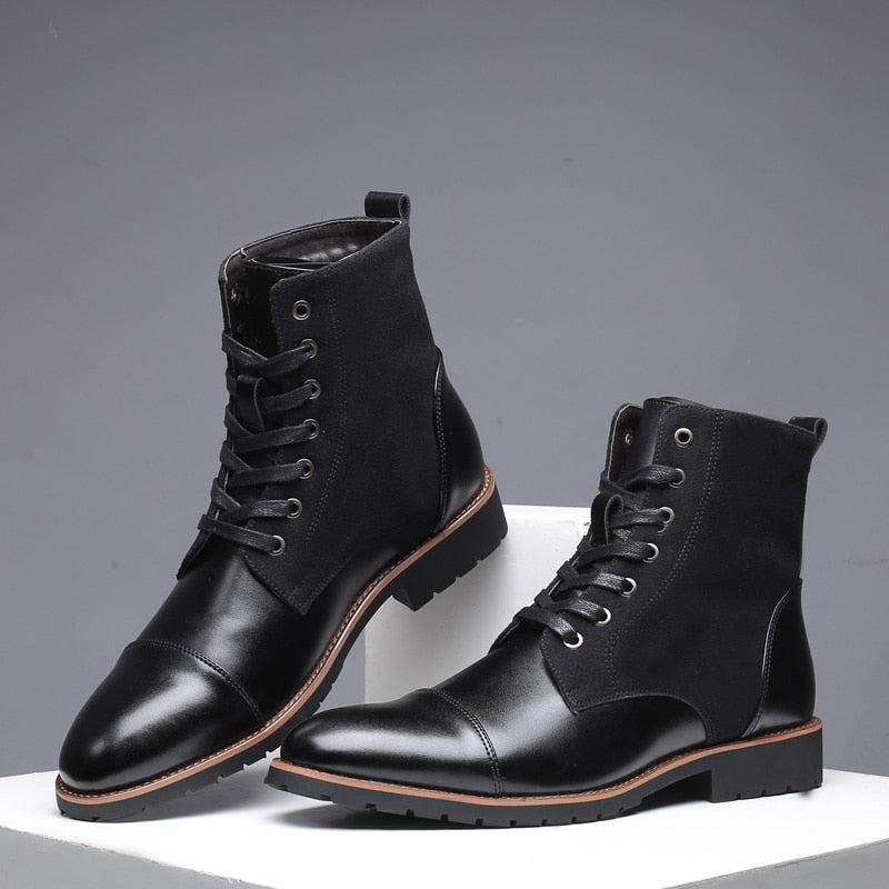 ZYYZYM Men Leather Boots Autumn Winter Superior quality Plush Keep Warm Men Motorcycle Boots Men Plus Size 38-48