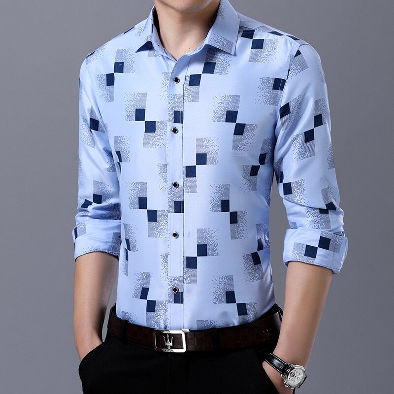 MIACAWOR New 2023 Brand Design Men Shirt Spring Long Sleeve Casual Shirt Fashion Print Chemise Homme Camisa Masculina C419