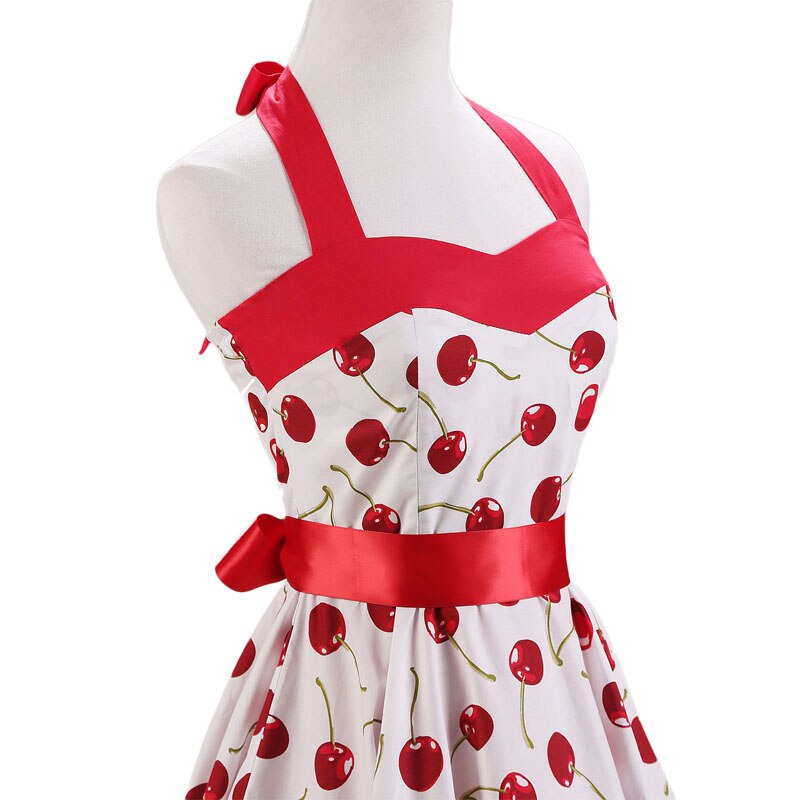 Women Red Cherry Party Dress Vintage 50s Rockabilly Hepburn Dress 2022 Elegant Summer Strapless Swing Retro Halter Pin up Dress